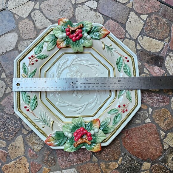 Fitz & Floyd Winter Wonderland Octagonal Holiday Plate, Embossed Festive Design - Picture 10 of 11